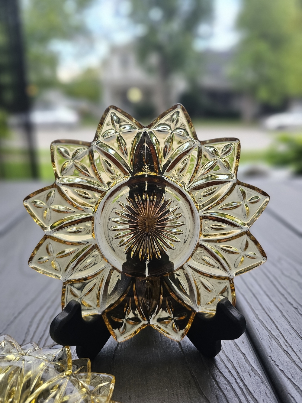 Set Of 3 Vintage Federal Glass Amber Topaz Petal Plate Bread Butter Coaster 5.5”